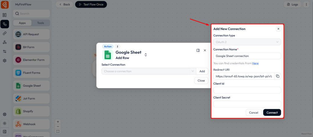 Get started with Bit Flows - Add New Connection 