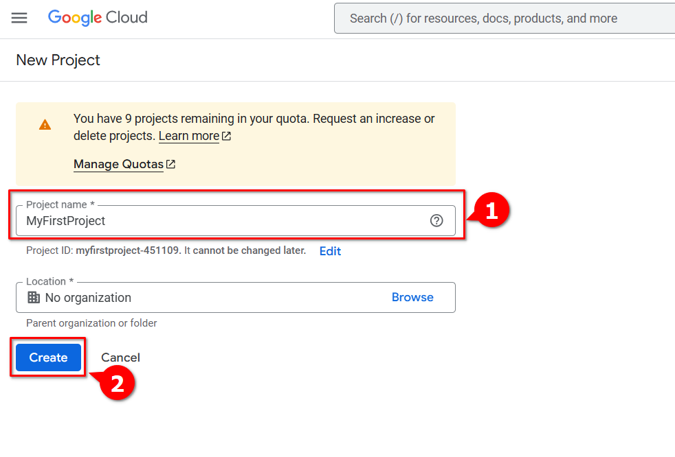 Google Authorization - Create Project