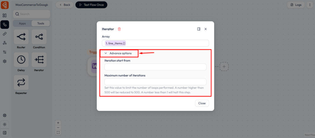 Use iterator tool in bit flows - Advance Option