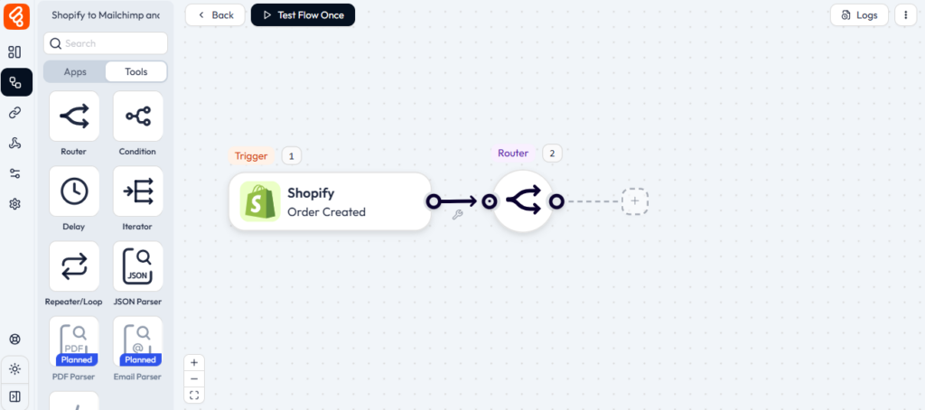 Añadir un router en el flujo de trabajo de Shopify