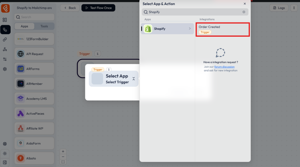 Elija Shopify como activador