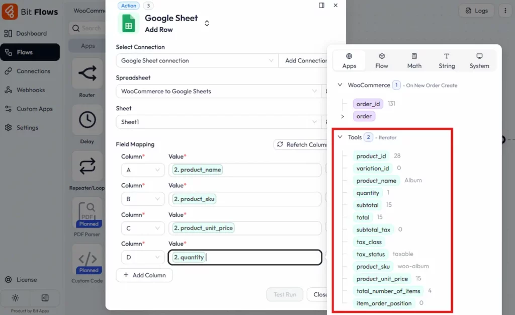 gegevens WooCommerce naar google sheet sturen