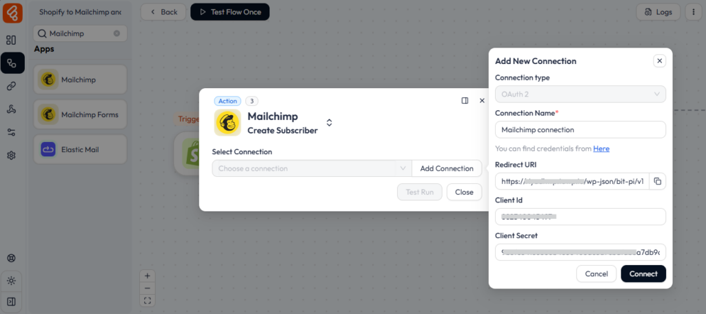 Créditos de la aplicación Mailchimp