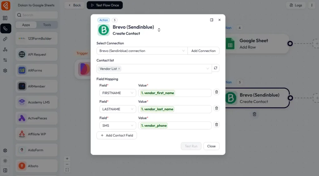 Kartierung des Feldes bei der Integration von Brevo mit Dokan
