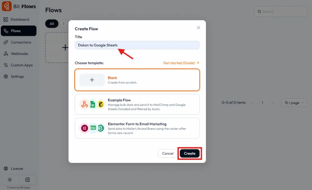 Dokan über Bit Flows integrieren