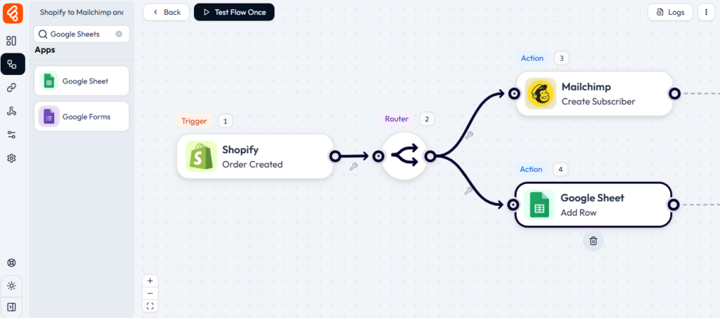 Añadir Google Sheets como acción