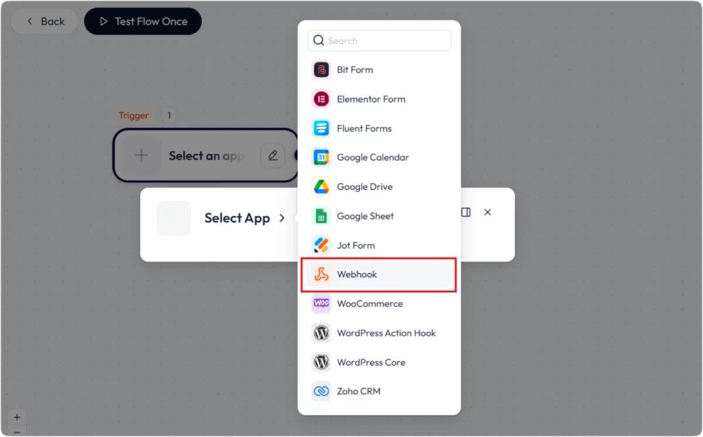 select webhook as trigger