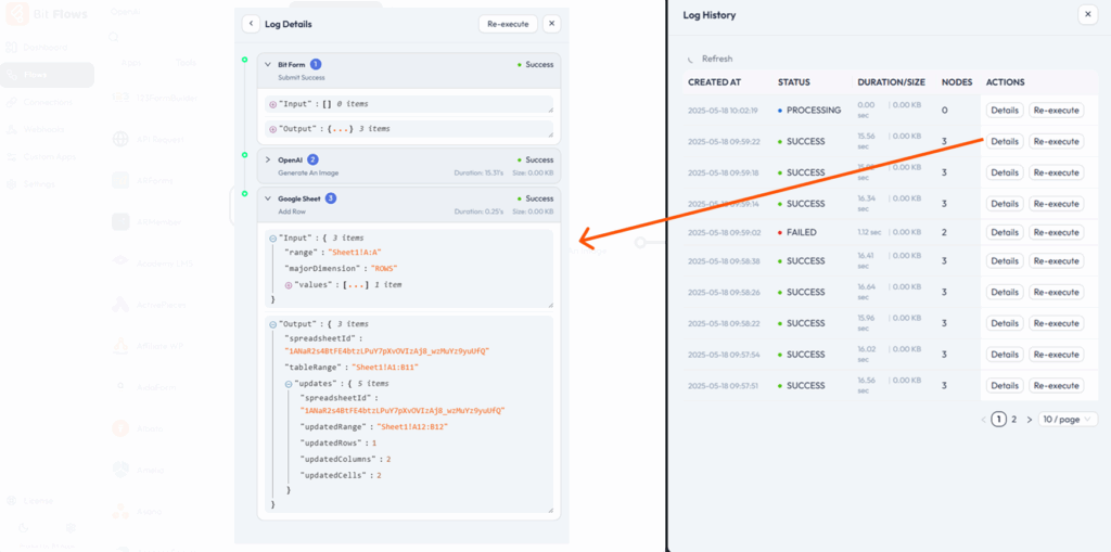 Historial de registros en Bit Flows 1