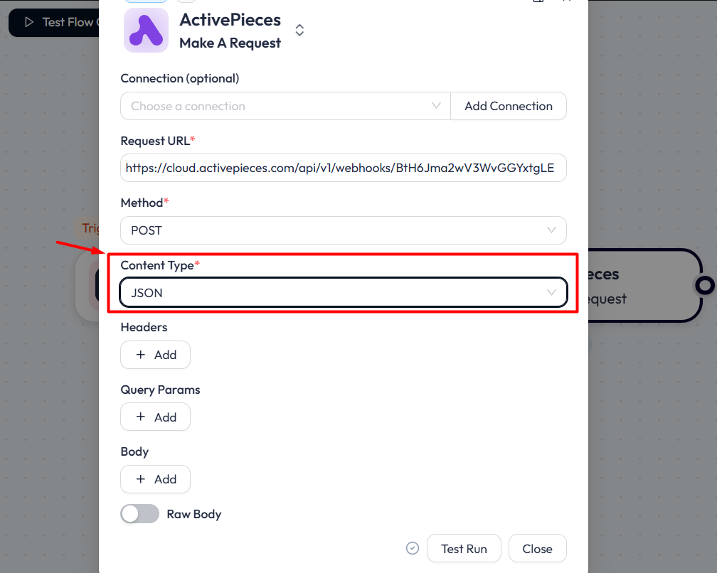 ActivePieces Integrations with Bit Flows  - Choose Content-Type