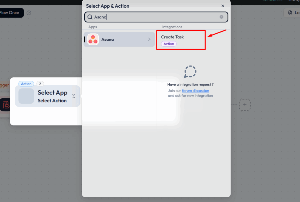 Asana integrations with Bit Flows - Choose Event