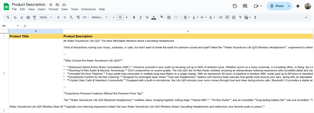 descripción del producto con gemini