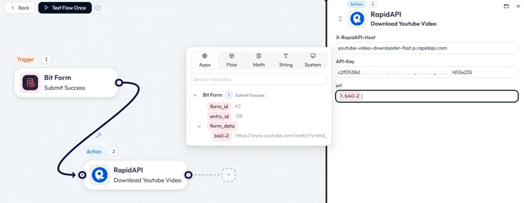 Aggiungere azioni rapidapi in Bit Flows