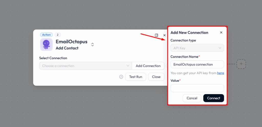 EmailOctopus Integrations with Bit Flows - Add New Connection