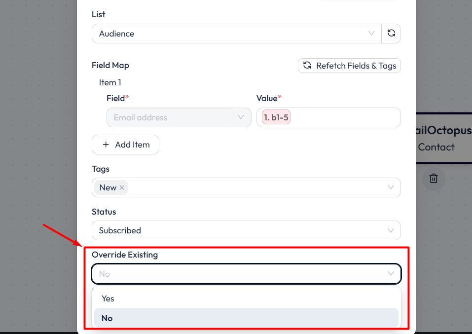 EmailOctopus Integrations with Bit Flows -  Override Existing