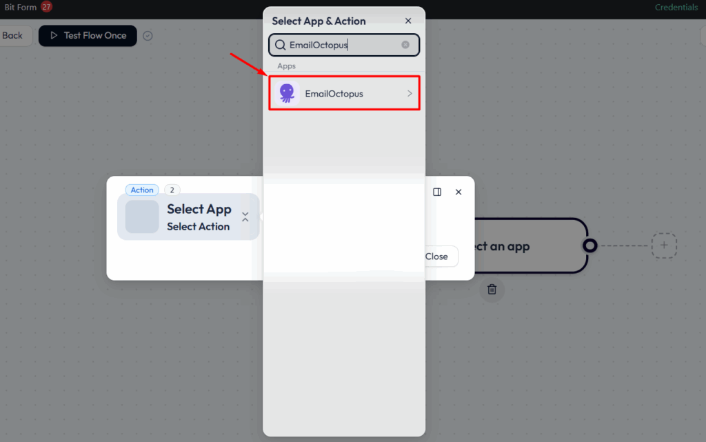 EmailOctopus Integrations with Bit Flows - Search and Select EmailOctopus