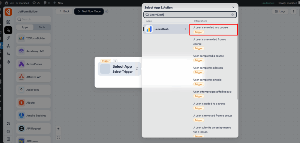 A user is enrolled in a course