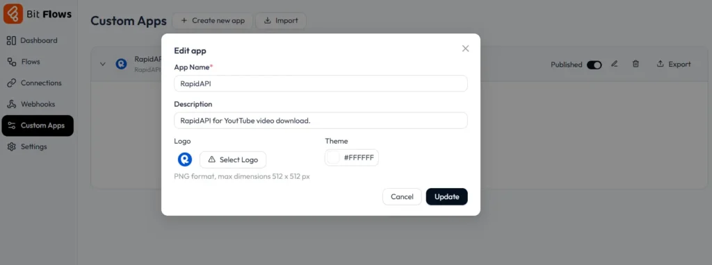Creazione di app personalizzate RapidAPI in Bit Flows