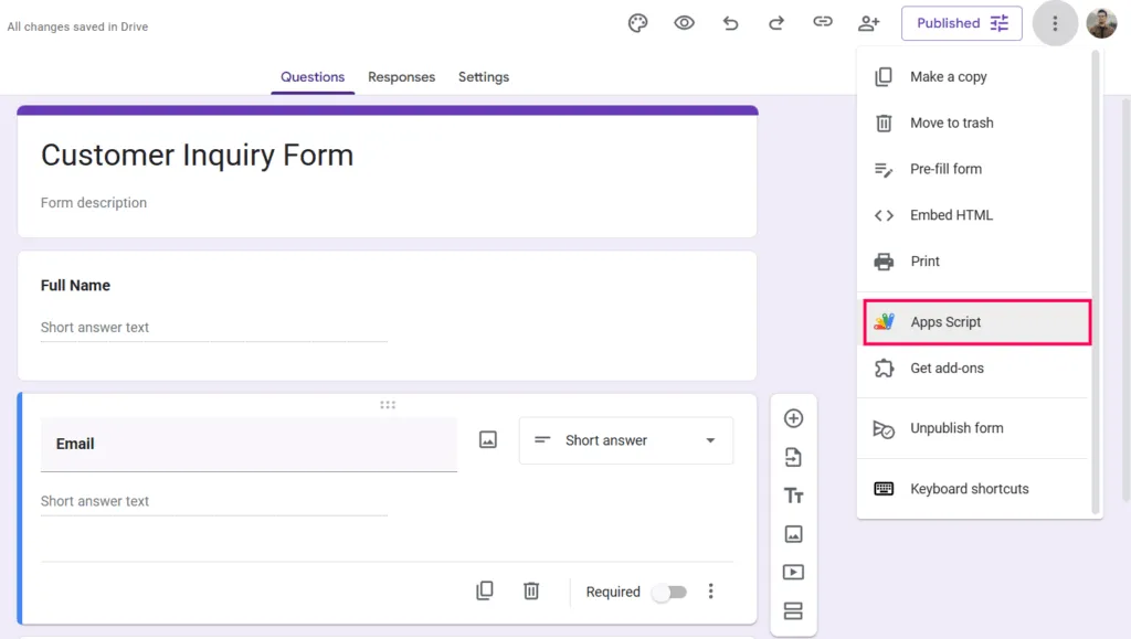 Script toevoegen aan Google Formulieren