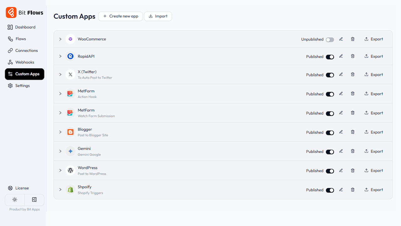custom apps in bit flows