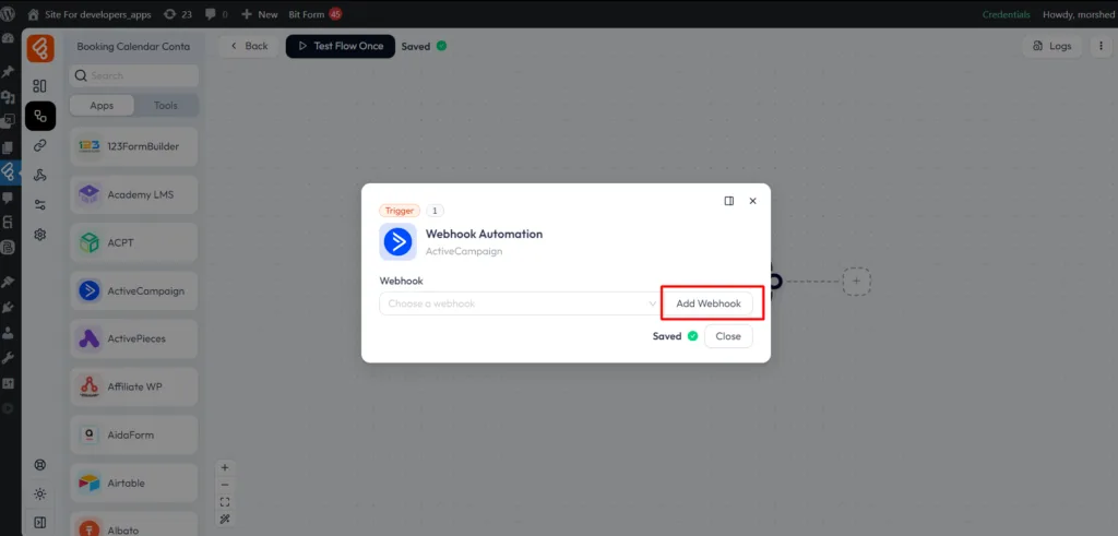 ActiveCampaign add webhook