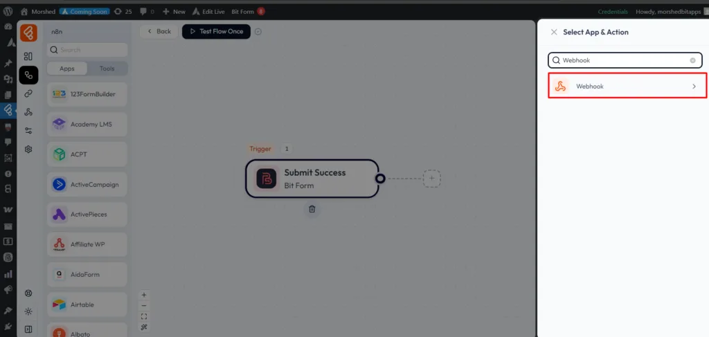 Webhook integrations as action