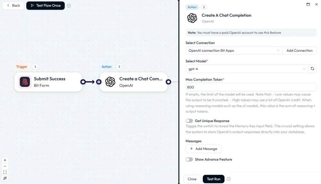 openai actie toevoegen in bit-flows voor autoblog