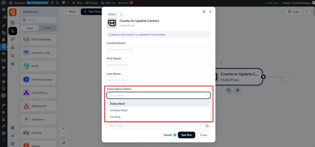 MailerPress Integrations as Action