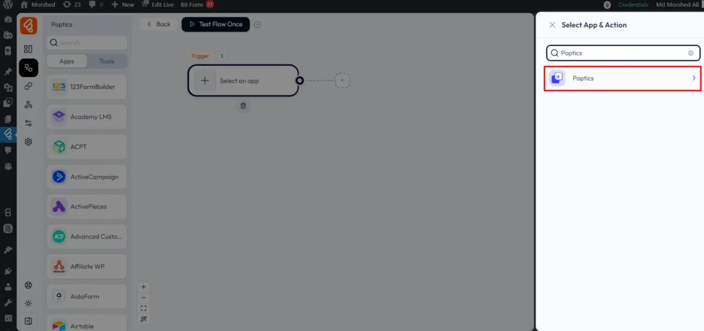 Poptics Integrations As Trigger