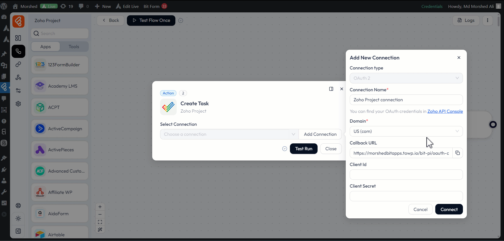 Search Zoho Project in action - Zoho Project integrations as action