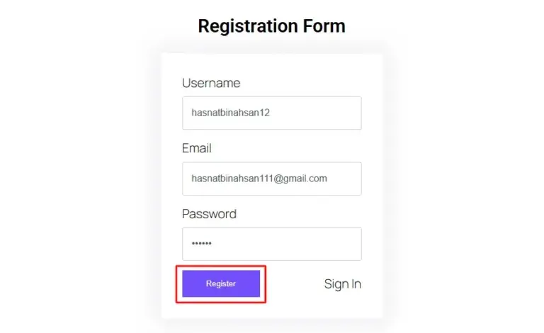 submit the registration form