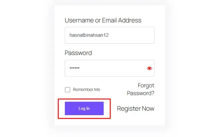 login with the registration info