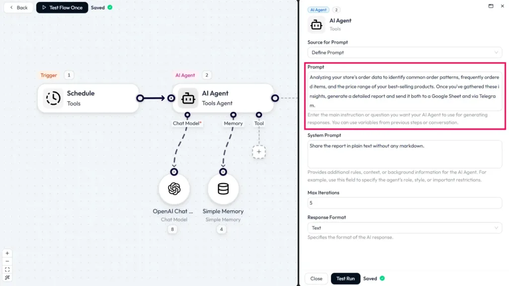 AI-Agent zur Erstellung von WooCommerce-Verkaufsberichten in Bit Flows