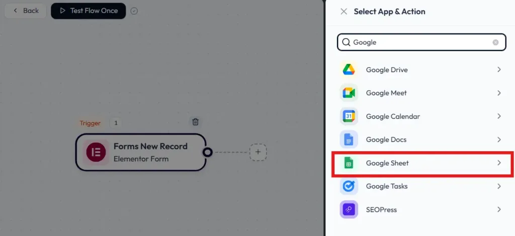 Aggiungere Google Sheets come azione