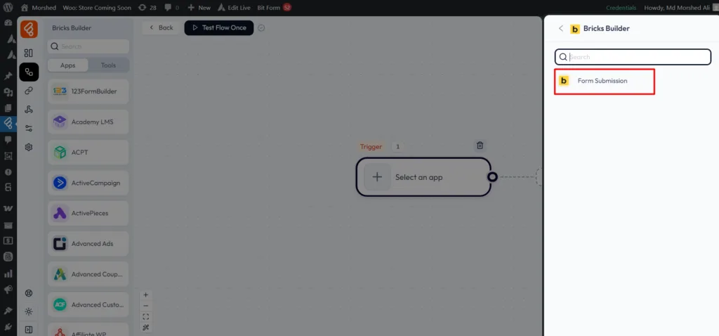 Bricks Builder Integrations as Trigger