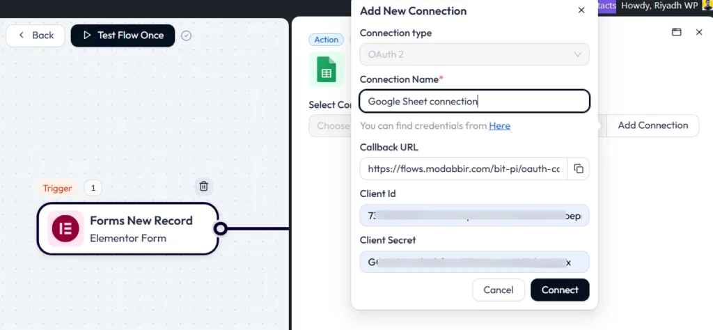 Collegare Google Sheets per inviare i dati dei moduli di Elementor