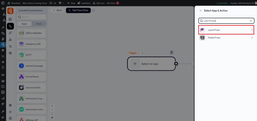 click on LearnPress - LearnPress Integrations as trigger