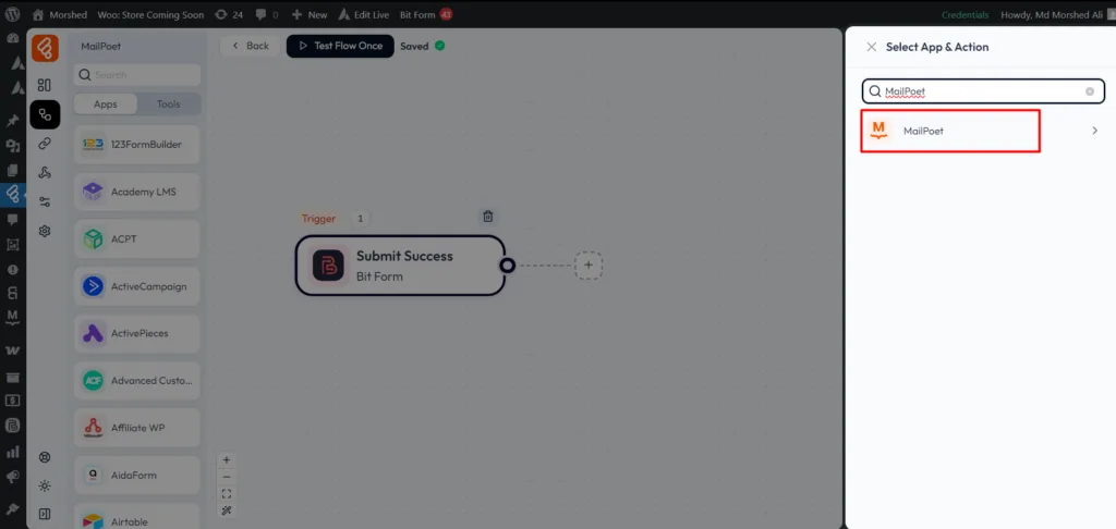MailPoet integrations as action