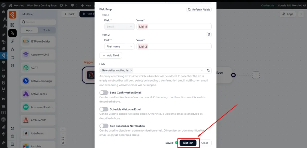 MailPoet integrations as action