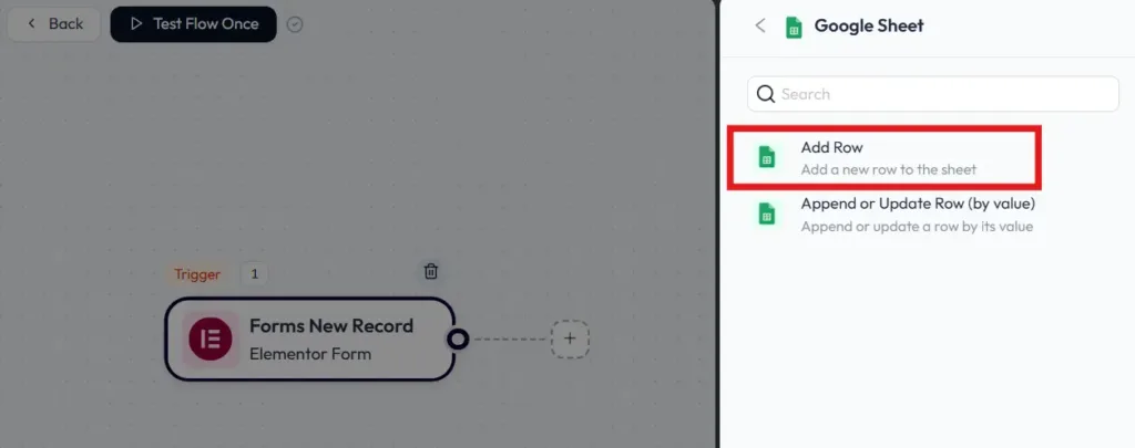 Selezionate l'evento Aggiungi riga in Foglio Google
