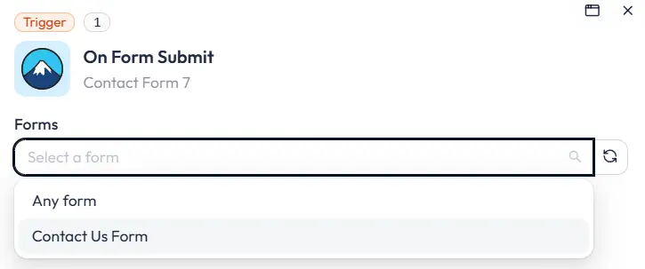 Selezionare l'evento Contact Form 7