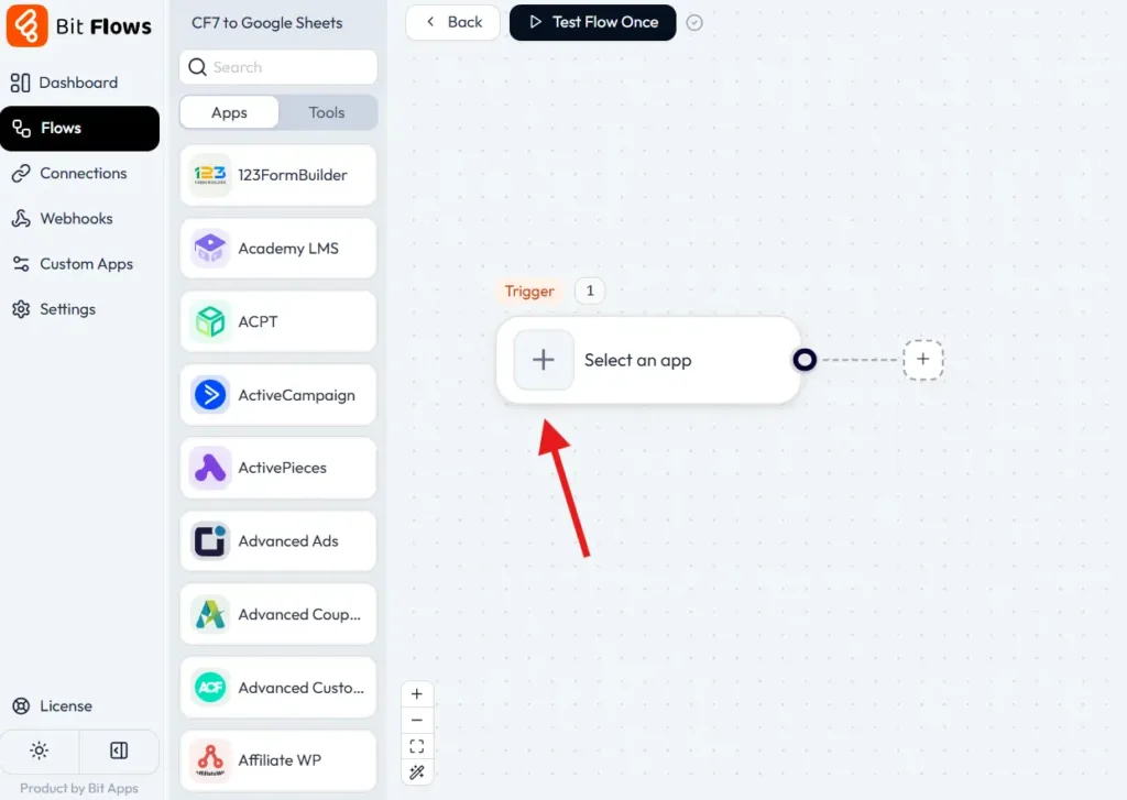 Selezionare un'applicazione nei flussi di bit come trigger