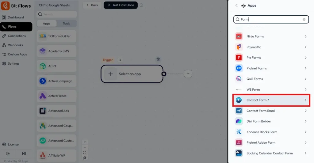 Selezionare il modulo di contatto 7 come trigger
