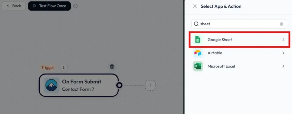 Selezionare google sheet per inviare i dati del modulo di contatto 7