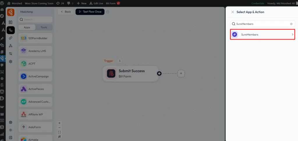 SureMembers Integrations as Action