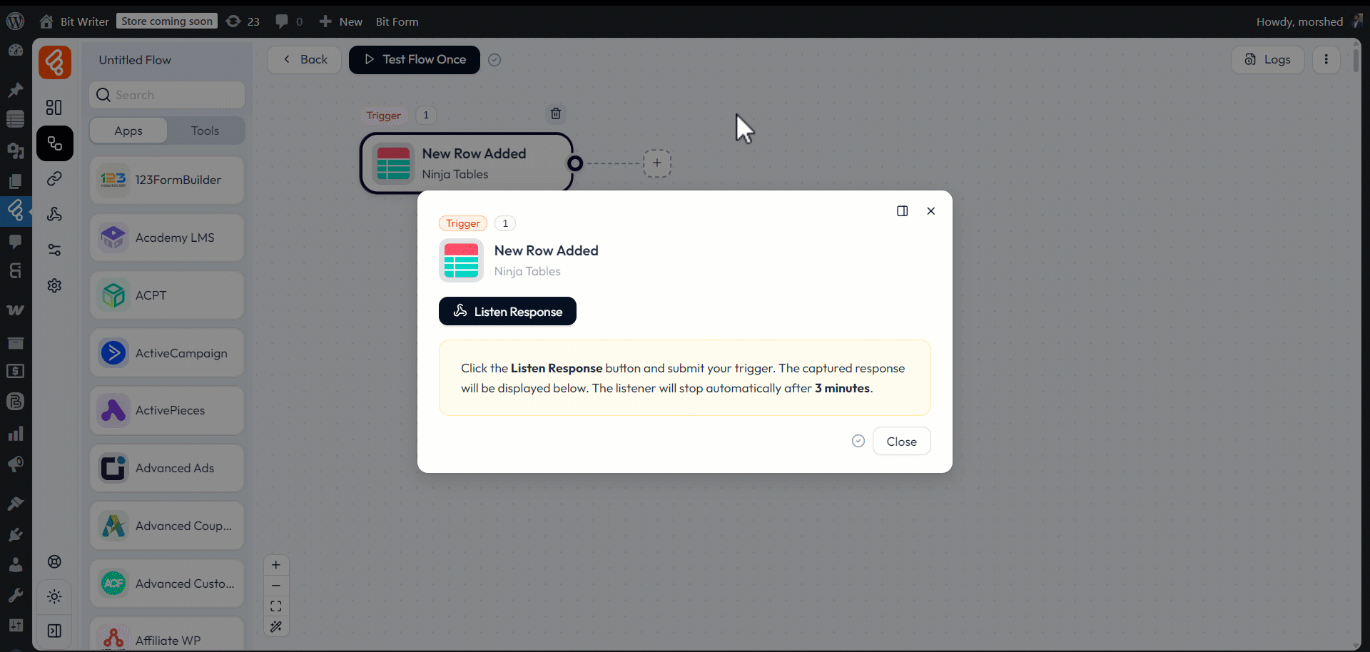 Ninja Tables Integrations as Trigger