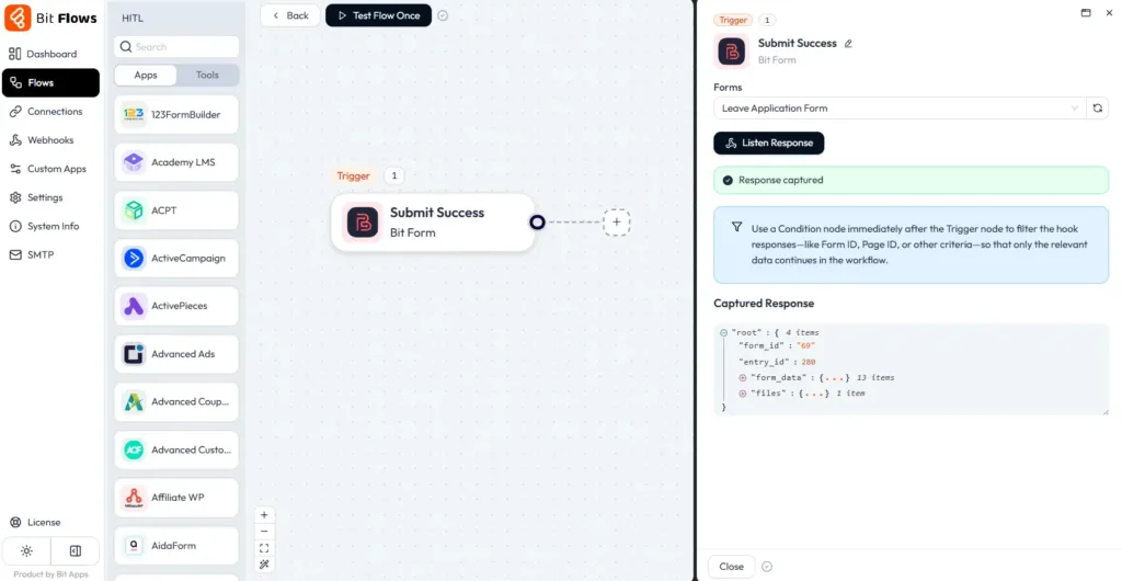 Capture responses from your Bit Form