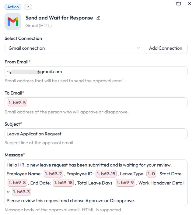 Configure the Gmail Human in the loop in Bit Flows