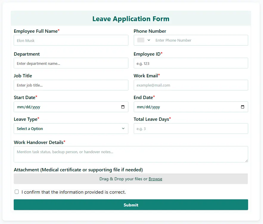 Leave application form HITL in Bit Flows