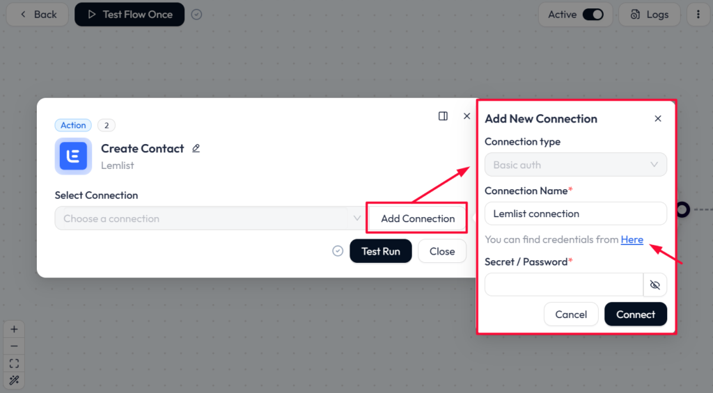 Lemlist Integration with Bit Flows-add connection