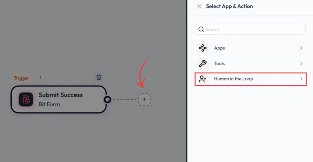 Select Human in the loop tool in Bit Flows
